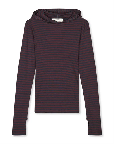 Mads Nørgaard - 2x2 Cotton Stripe Tutti Hood Bluse - Sky Captain